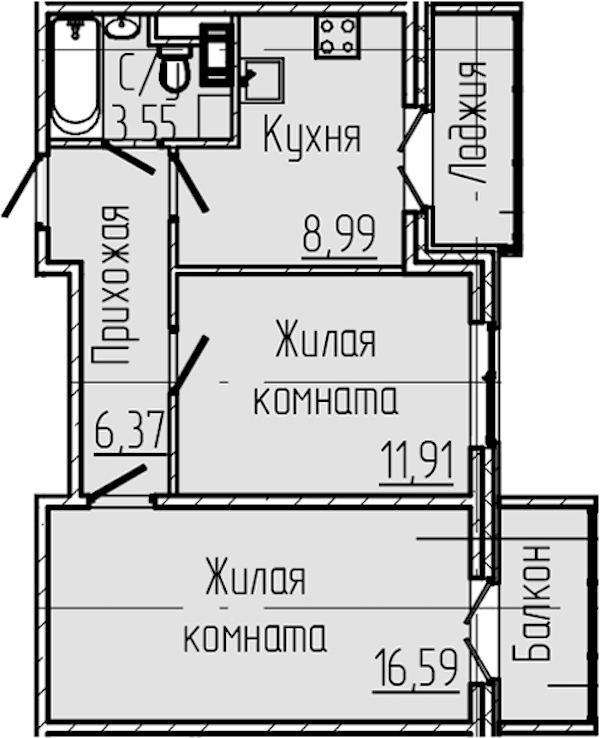 2-комнатная квартира 50.2 м², 7/8 эт., ЖК «SERTOLOVO PARK»